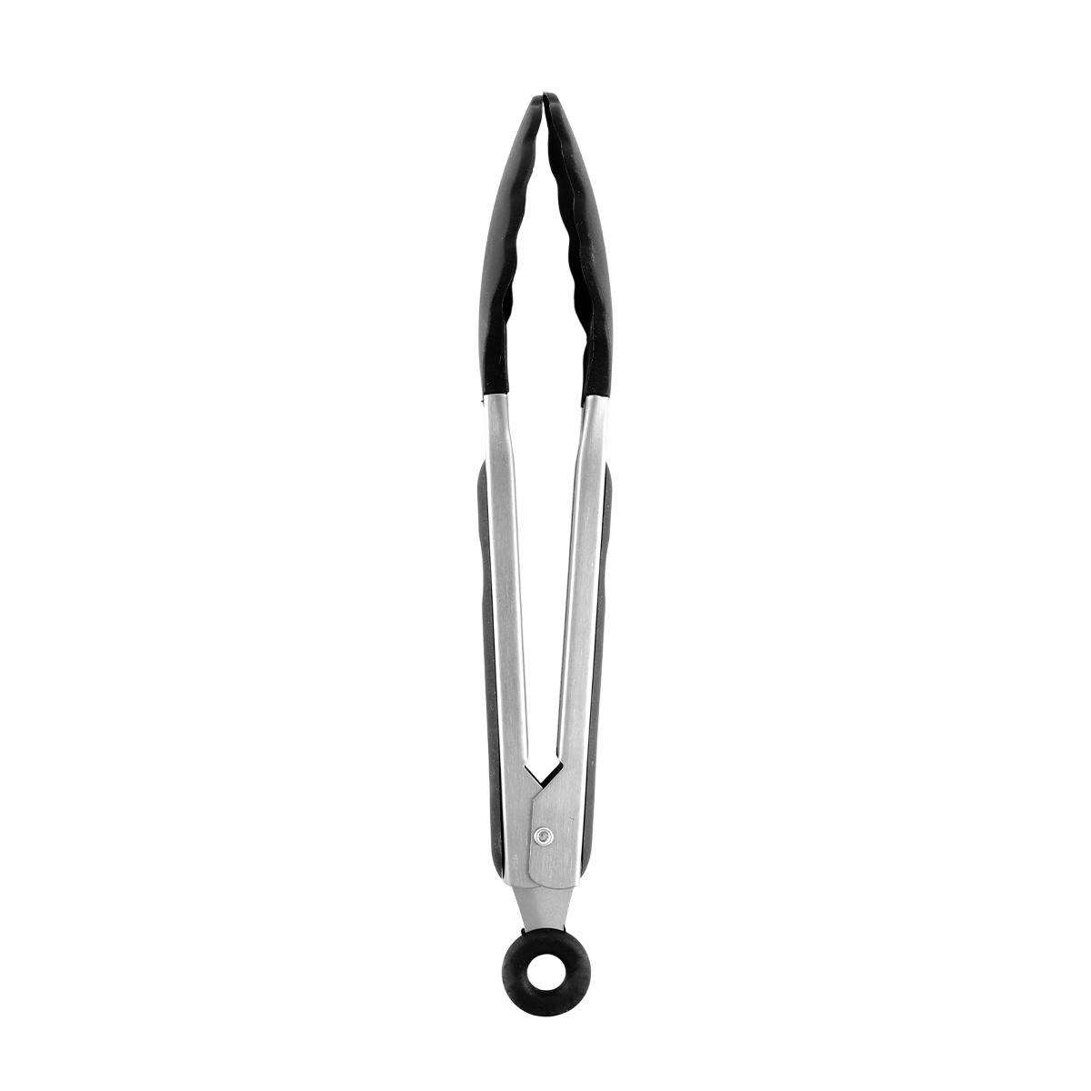 Stainless steel kitchen tongs with silicone grips for cooking, grilling and serving food.