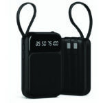 2-pack rechargeable power banks with LED battery indicators and integrated charging cables
