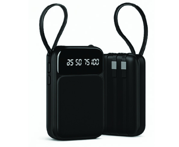 2-pack rechargeable power banks with LED battery indicators and integrated charging cables