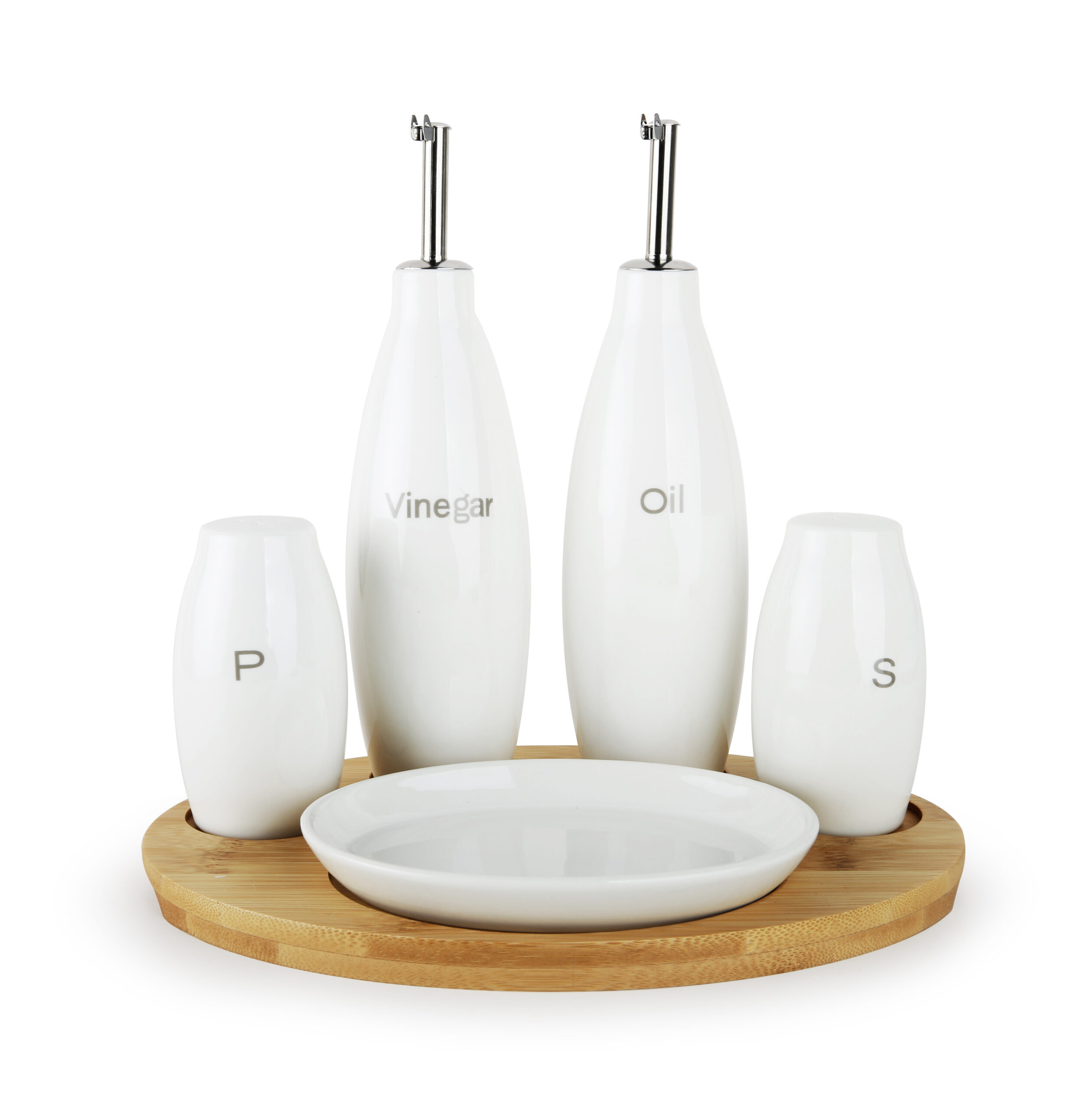 Le Regalo 5 Piece Stoneware Condiment Set with Wooden Tray
