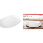Le Regalo Stoneware Oval Platter with Handles and packaging