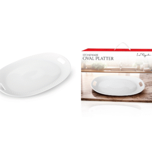 Le Regalo Stoneware Oval Platter with Handles and packaging