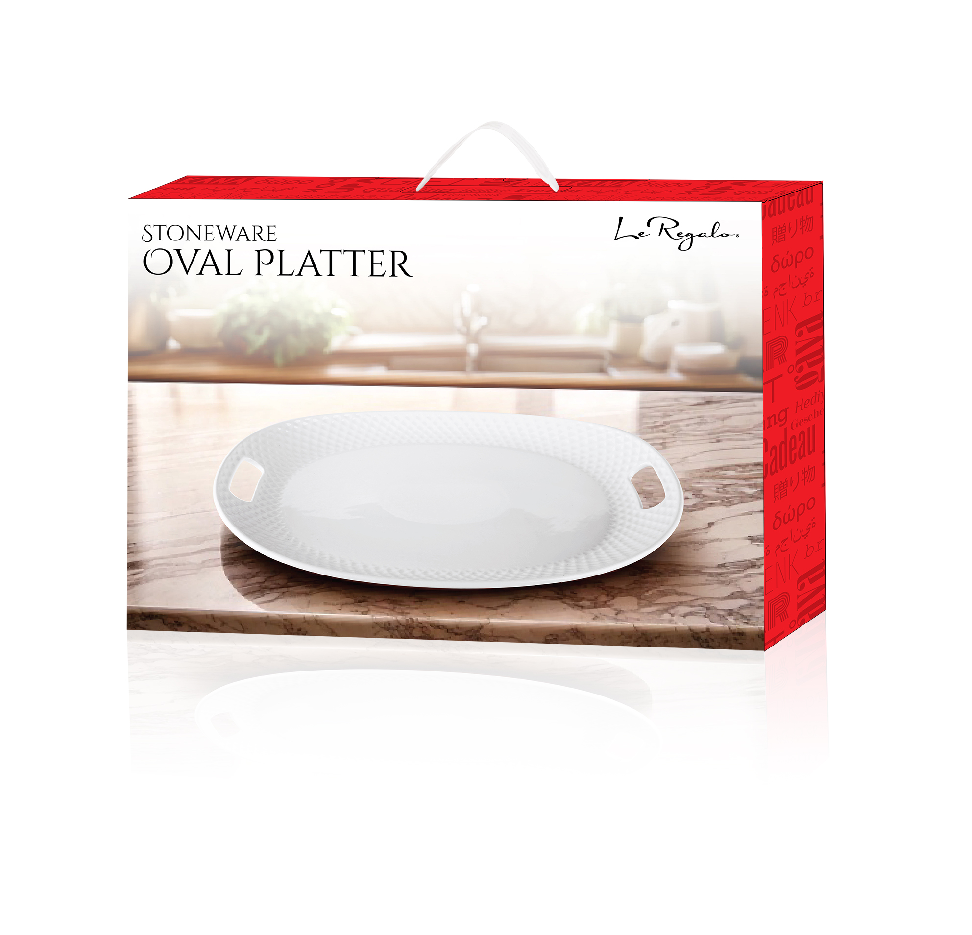 Le Regalo Stoneware Oval Platter with Handles packaging